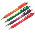 Plastic push action ballpoint pen with soft rubber